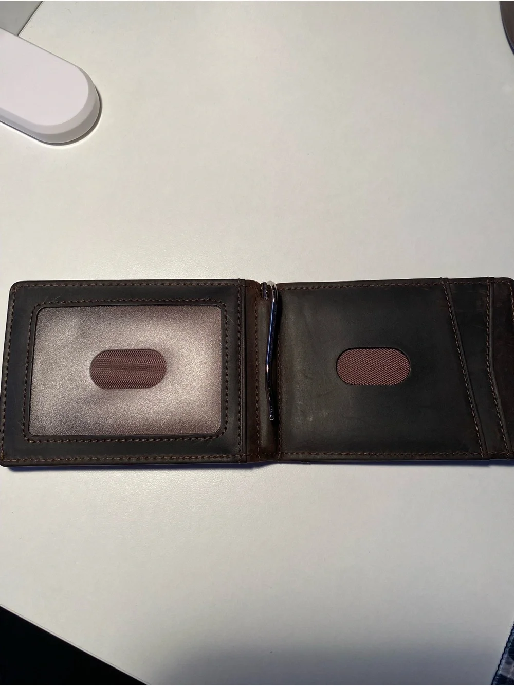 Brown Leather Bifold Wallet with Money Clip Embossed with Marine Emblem